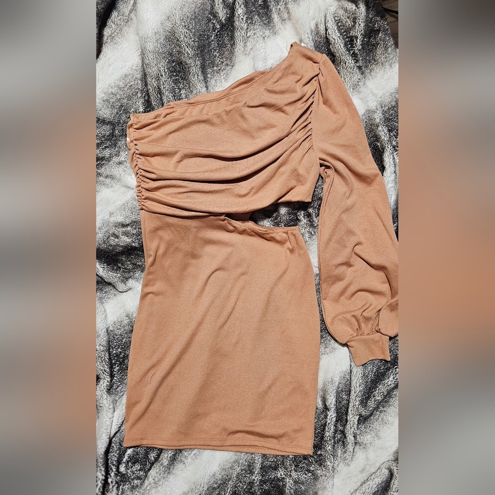 One-Shoulder Tan Dress